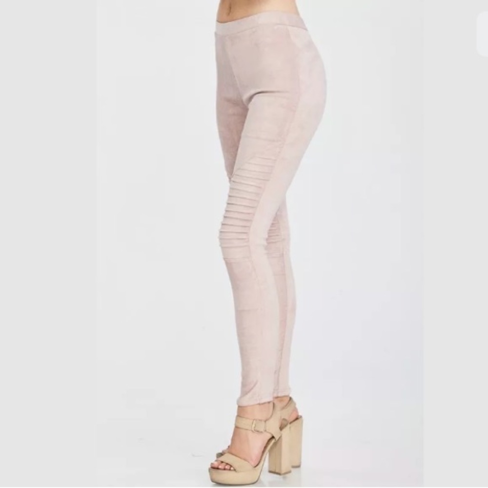 Pink Blush Faux Suede Stretch Moto Leggings - Picture 2 of 8